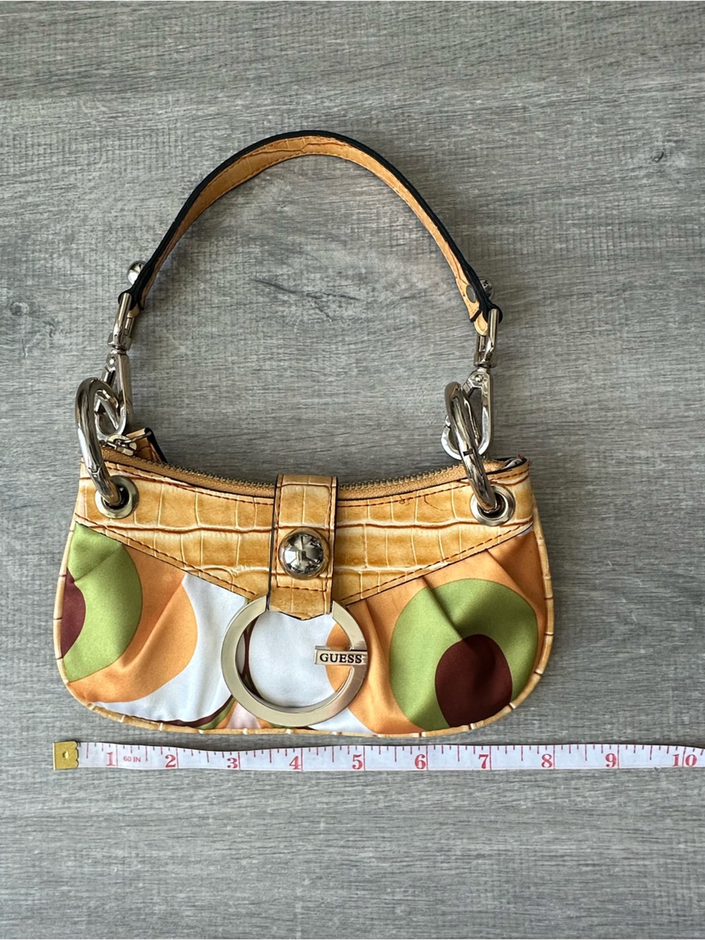 Vintage GUESS Y2K Mini Baguette Bag | Mod Graphic Print & Faux Croc - Picture 3 of 7